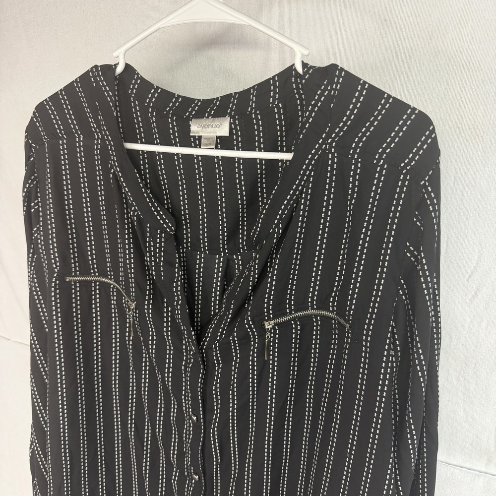 Avenue Women's Blouse 3/4 Sleeve Thread Pattern Silver Accents Plus 26/28 3x/4x